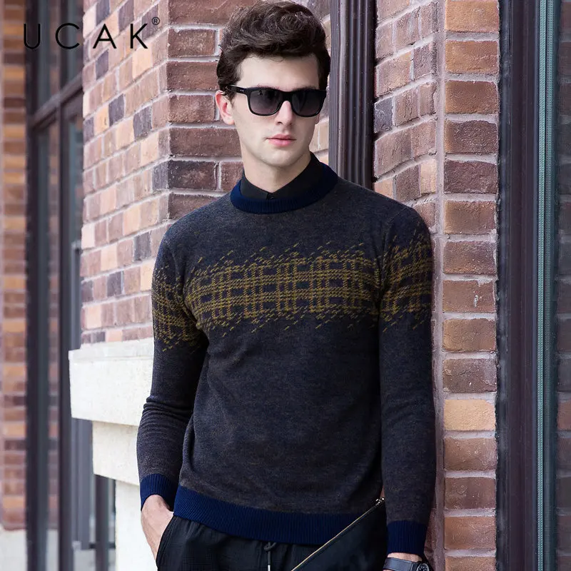 UCAK бренд чистая мериносовая шерсть свитер для мужчин Новое поступление осень зима мягкий теплый пуловер мужской трикотаж кашемир Pull Homme U3062