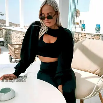 

2019 New Fashion Women Sweatshirt Crop Top Sweater Long Sleeve Gym Pullover Jumper Ladies Autumn Cotton Sport Tops