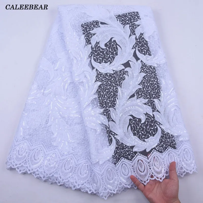 Pure White African Lace Fabric With Sequins French Lace Fabric 2022 High Quality Milk Silk Laces For Wedding Party Dress S2143