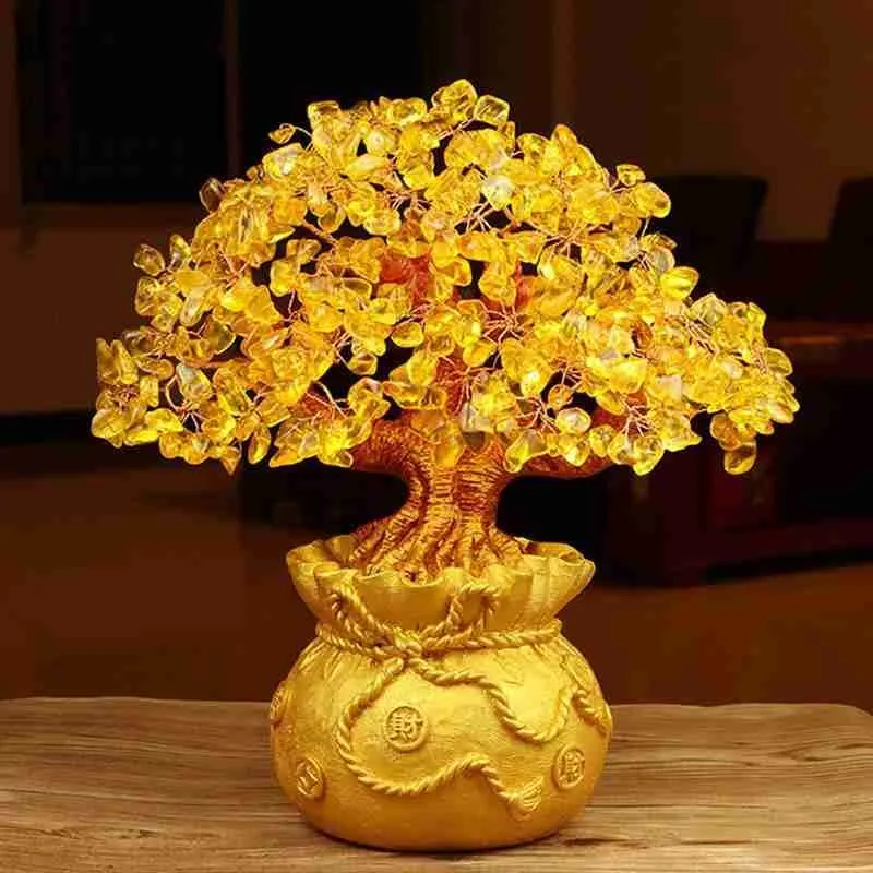 Gold Crystal Lucky Money Tree Decoration Fortune Wealth Chinese Home Office Tabletop Feng Shui Craft Decor Ornament Gifts | Дом и сад