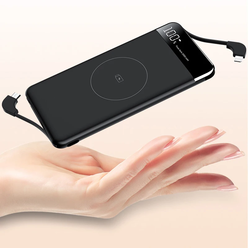  Slim 10000mAh Qi Wireless Charger Power Bank Portable External Battery Fast Wireless Charging Power