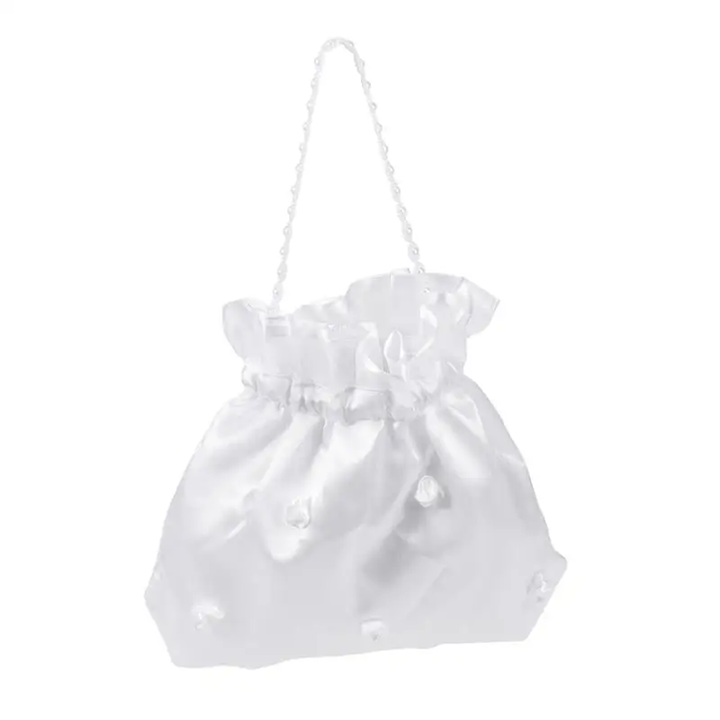 

White Bridal Bridesmaid Satin Flower Decorated Dolly Bag Handbag (Flower Pearl)