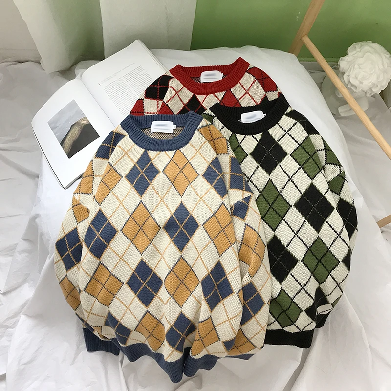 Winter Sweater Men Warm Fashion Contrast Casual Plaid Knit Sweaters Man Sweter Clothes Loose Long Sleeve Pullover Men M-2XL Winter Sweater Men Warm Fashion Contrast Casual Plaid Knit Sweaters Man Sweter Clothes Loose Long Sleeve Pullover Men M-2XL