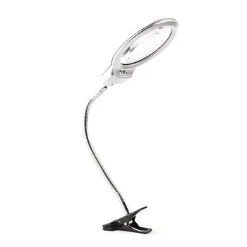 

Metal Hose Magnifier 2.5X 107MM 5X 23MM LED Illuminating Magnifying Glass Desk Table Reading Lamp Light with Clamp Clip-on