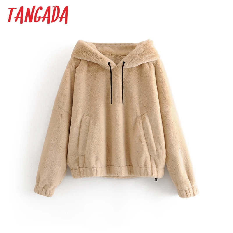 

Tangada Elegant women oversized faux fur coat streetwear 2019 winter warm plush teddy coat Female overcoat 3H50