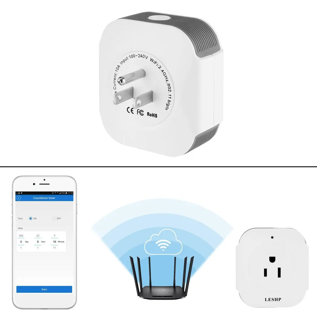 LESHP 2 шт./компл. Однопортовый беспроводной мини разъем смарт-разъем с USB выходом Wifi умная розетка 100-240 В США вилка