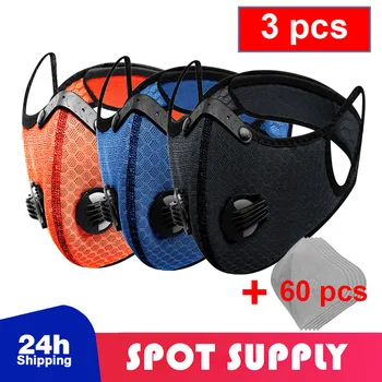 

3 pcs PM 2.5 Activated Carbon Mask Dustproof Cycling Face Mask Anti-Pollution Bicycle Bike Sport Running Training Mask Filter