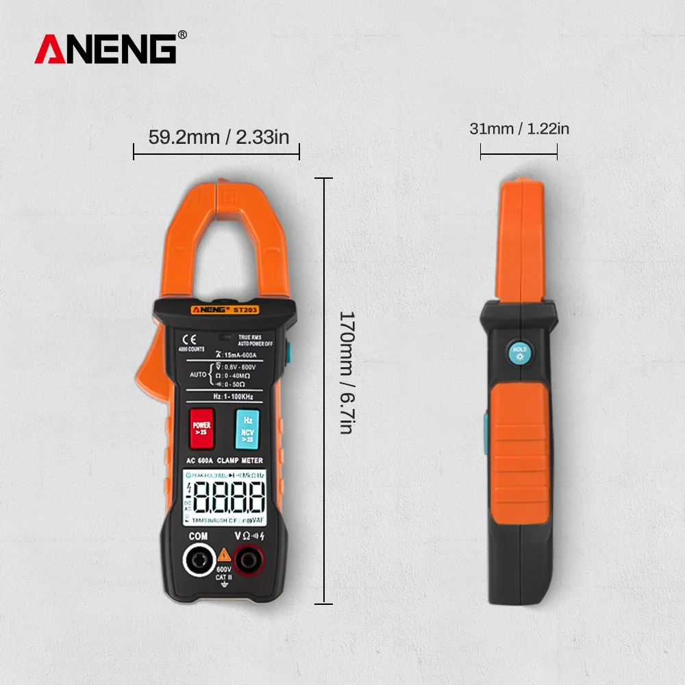 ANENG ST203 4000 отсчетов полный диапазон True RMS цифровой мультиметр клещи AC/DC напряжение NCV сопротивление Авто Диапазон фонарик