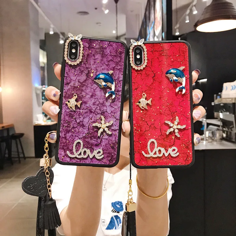Модный эпоксидный чехол для телефона со шнуром для iphone MAX XS XR 6 7 8 plus X Алмазный блестящий чехол для телефона s