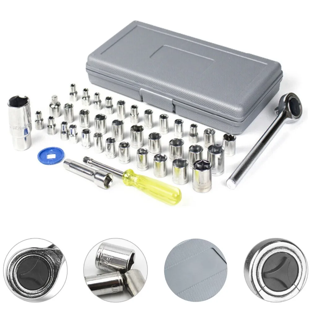 Details about   Standard SAE Metric 1/4'' & 3/8" 40 Piece Socket Drive Ratchet Wrench Set 