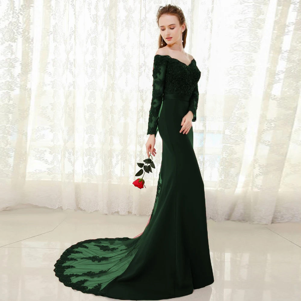 Зеленый Vestido de festa Longo русалка кружевной Топ Лиф тонкая линия Длинные подружки невесты платья быстрой доставки очаровательные свадебные вечерние платья Новые - Цвет: Зеленый