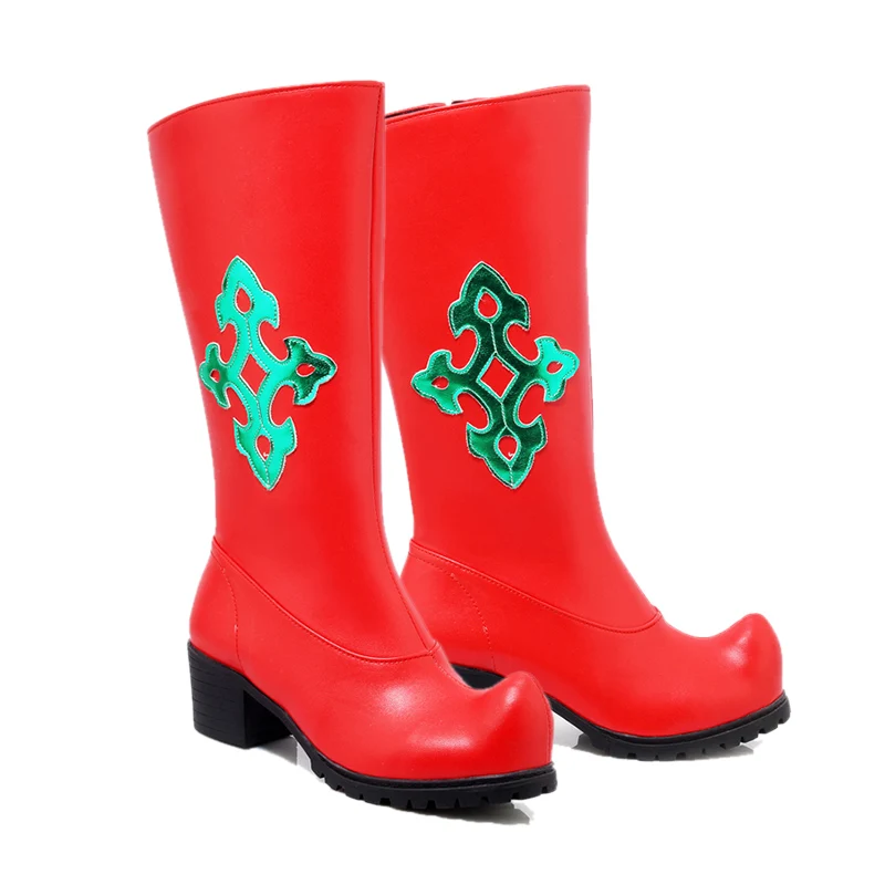 

red long vintage mongolian singer dance boots for women chinese Tibet minority stage performance wear
