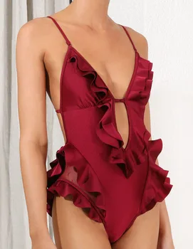

Women's Swimwear Bottom One-Piece Bikini Bodysuit Sexy One Piece Swimsuit Suits 2020 Hot Wine Red Pure Color Solid Polyester