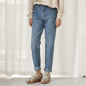 

Casual Autumn Plus Size Bleached Vintage Style Mid Waist Loose Straight Ankle-Length Boyfriend Jeans For Women Streetwear