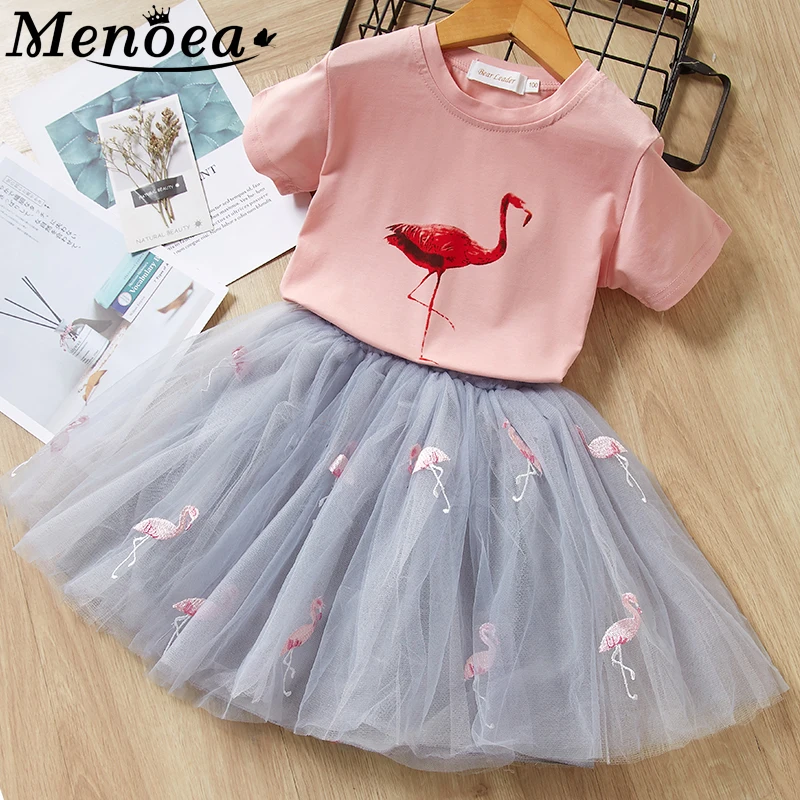 

Kids baby Girls Clothing Sets 2016 New Summer Fashion Style Cartoon Kitten Printed T-Shirts+Net Veil Dress 2Pcs Girls Clothes