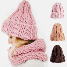 Новинка; Европейская женская вязаная шапка; зимняя теплая однотонная шерстяная шапка; теплая Модная шапка для девочек; вязаная кепка