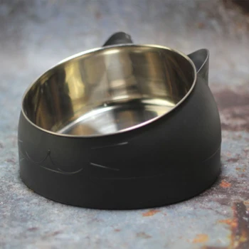 

Pet Bowl 15 Degree Tilted Cat Bowl Stainless Steel Puppy Food Drinking Feeder with Non-slip Base