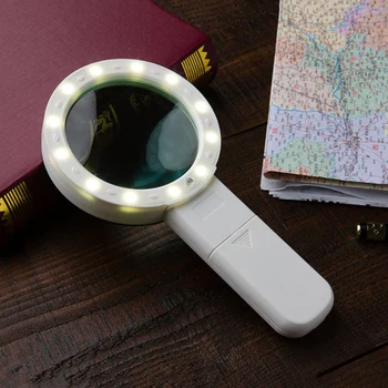 

Handheld 30X 12 LED Light Illuminated Magnifier Microscope Magnifying Glass Aid Reading For Seniors Loupe Outdoor Tools