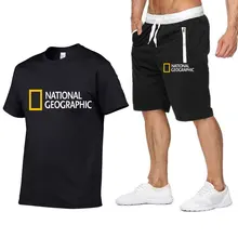 National Geographic Sportswear Suit Men'S Casual Brand Fitness Sports Short-Sleeved Shorts Two-Piece Men'S Hip-Hop Fashion Cloth