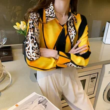 Aliexpress - 2021 Spring Dress New Style Versatile Color Contrast Printing Leopard Long Sleeve Chiffon Blouse B036