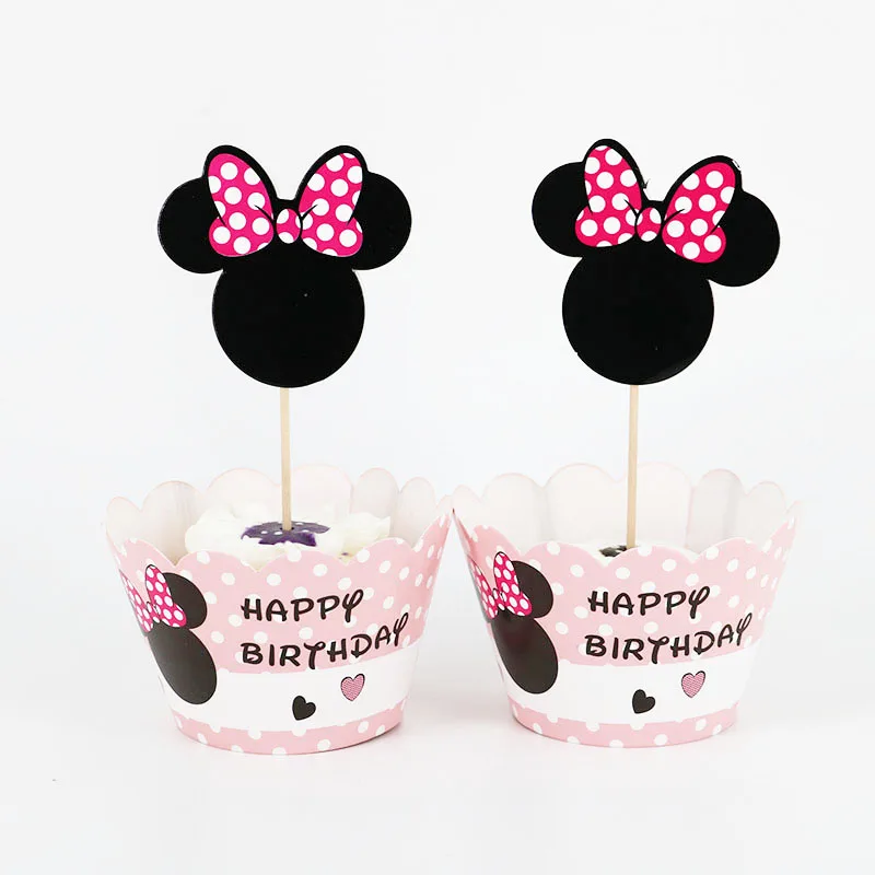 12set Minnie Wrap-3 Мальчик или девочка Baby Shower вечерние обертки кекс Топпер День Рождения Декор кекса поставки - Цвет: 12set Minnie Wrap-3