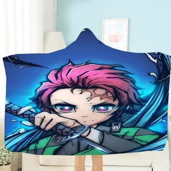 

3D Printed Hooded Blanket Anime Demon Slayer Blankets For Adults Sherpa Fleece Winter Throw Blanket Kimetsu No Yaiba Bedding