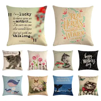 

45x45cm happy mother's Day cushion cover butterfly cat pillow cover linen car chair sofa fashion home decoration pillow case