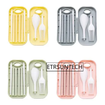 

100sets Portable Plastic Cutlery Suit with Storage Box China Chopstick Fork Spoon Travel Folding Tableware Set