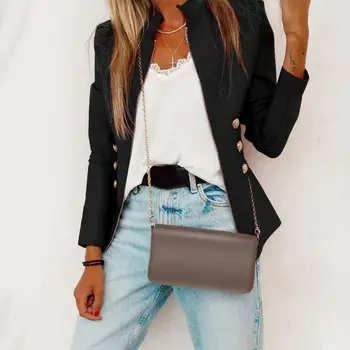 

Leisure Autumn Women Blazer Ladies Casual Long Sleeves Stand Collar Slim Women Solid European Office Ladies Simplicity Coats