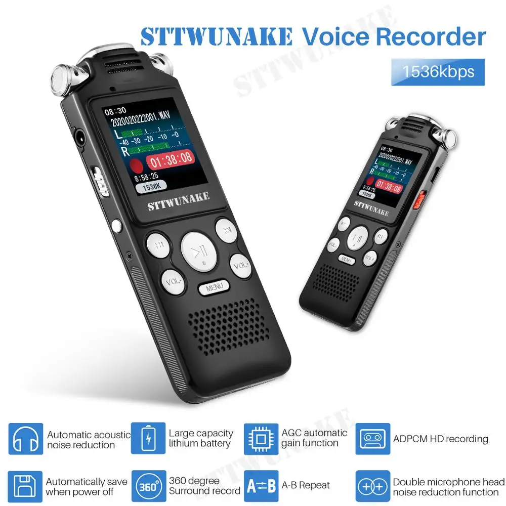 STTWUNAKE Диктофон Запись активированный диктофон аудио звук цифровой Профессиональный USB PCM 1536Kbps
