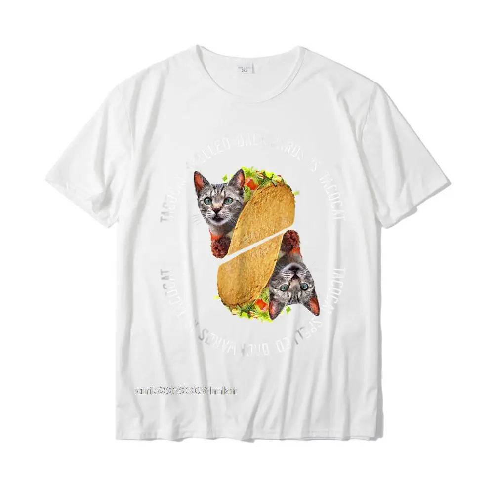 Printed Custom Tshirts for Men 100% Cotton Fabric Summer Autumn Tops Tees Top T-shirts Short Sleeve 2021 Hot Sale Crew Neck Tacocat Spelled Backwards is Tacocat Funny Cat Shirt__4625 white