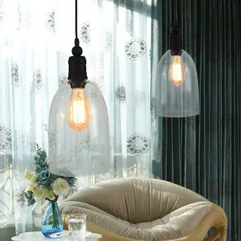 

Shade Pendant Lamp with Edison Light Bulb LOFT Industrial Clear Glass Deco Modern Art Cord Pendant Glass Stone Knob Switch Iron