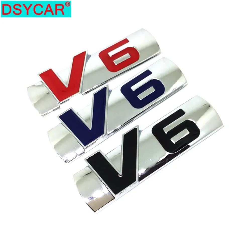 

DSYCAR 1Pcs 3D Metal V6 Emblem Sticker Car SUV Body Exterior Cover Decals DIY Car-Styling 3D Stickers New