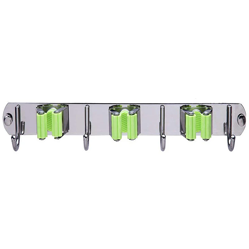 

Top-Mop and Broom Holder, Wall Mount Metal Stainless Steel Garden Broom Mop Holder Organizer, Screws or Self Adhesive Utility Br