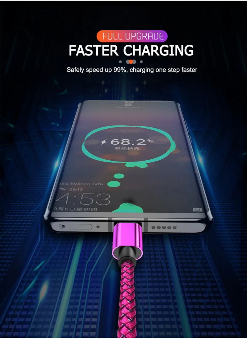 Кабель usb type C для быстрой зарядки samsung S10 S9 S8 Note 9 8 huawei P20 P30 Xiaomi Mi 8 9 9T USB C шнур для зарядки и передачи данных