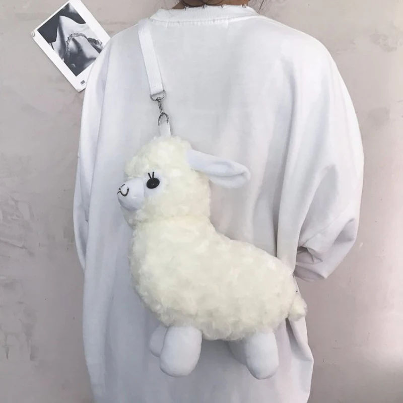 

Cute Winter Shoulder Bags For Women Plush Alpaca Chain Crossbody Bag Handbags Cartoon Animal Purse Cusual Fur White Lamb Sheep