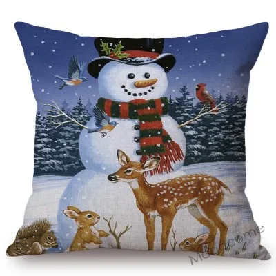 Акварельные рождественские украшения, снеговик, Санта Клаус, домашний диван, подушка, чехол, хлопок, лен, Рождество, милый, снеговик, наволочка