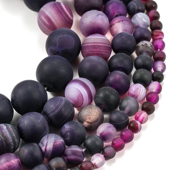 

1strand Natural Stone Dull Polish Matte Purple Stripe Agata Onyx Round Loose Beads 6 8 10 MM Pick Size Jewelry Making Accessorie
