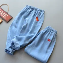 Весенняя детская одежда; Детские хлопковые брюки из тенселя для мужчин и женщин; Детская летняя одежда в Корейском стиле с вышитым рисунком; Tencel Casua