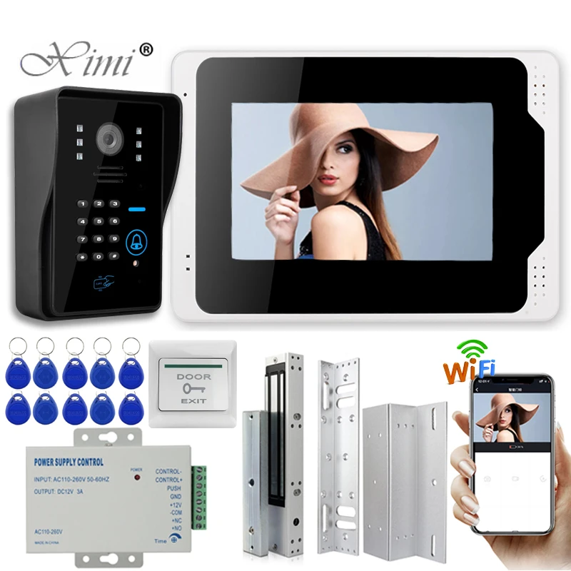 

Дверной видеодомофон с TFT-экраном 7 дюймов, Wi-Fi, RFID, 180 кг + камера 1000TVL