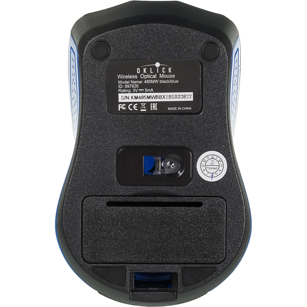 Мышь Oklick 485MW черный/синий оптическая(1200dpi) беспроводная USB(2but