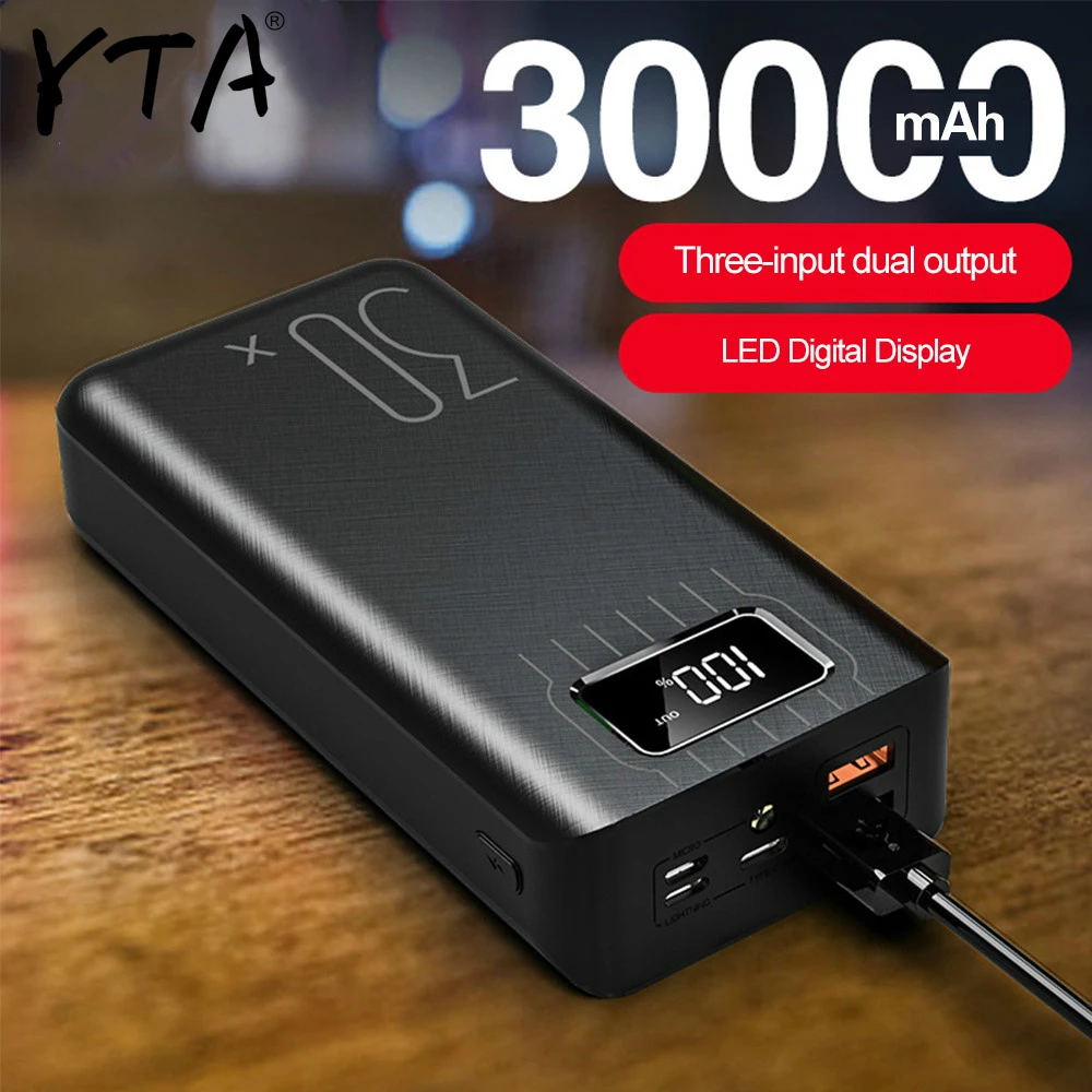 

30000mAh Power Bank LED Digital Display Dual USB Fast Charging Power Bank For Samsung iPhone External Battery With LED Light