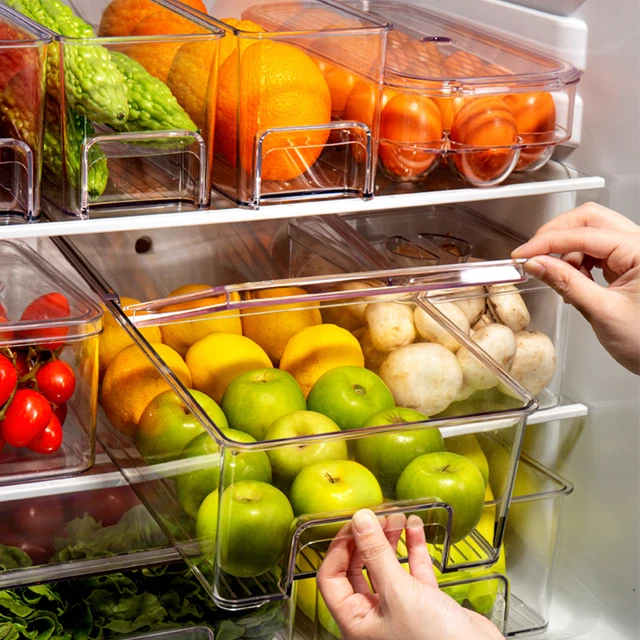 Caixas Organizadoras de Despensa de Plástico Transparente da Vtopmart, 6  Caixas de Armazenamento de Alimentos com Alça para Geladeira, Geladeira,  Armário, Cozinha, Bancadas, Armário, Organização e Armazenamento de  Freezer, Sem BPA