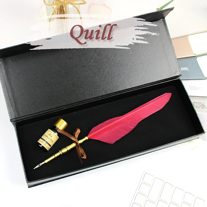 

Retro Feather Dip Pen Fountain Pen Quill Set Calligraphy Writing Stationery Creative Vintage Pen Birthday Gift Box