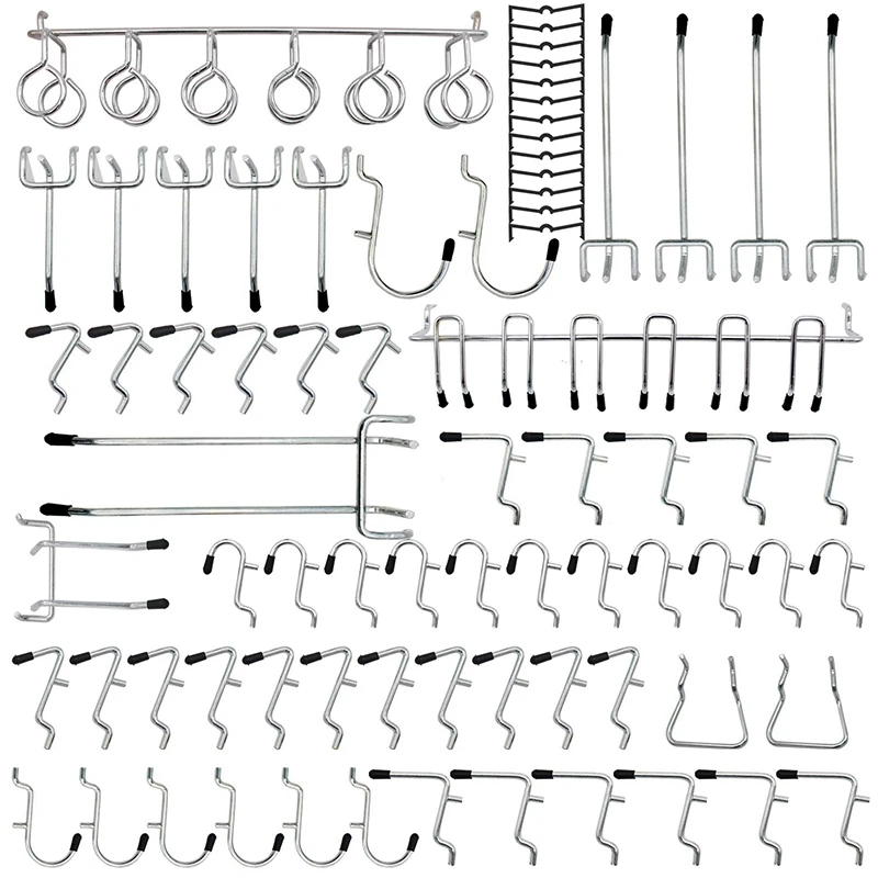 Крючки для Pegboard, ассортимент крючков для Pegboard, 62 шт., органайзер, набор инструментов для хранения с металлическими крючками и 30 фиксаторами Pegboard