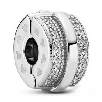 

Original Sparkling Pave Lines & logo Clip With Crystal Beads Fit 925 Sterling Silver Charm Bracelet Bangle Diy Jewelry