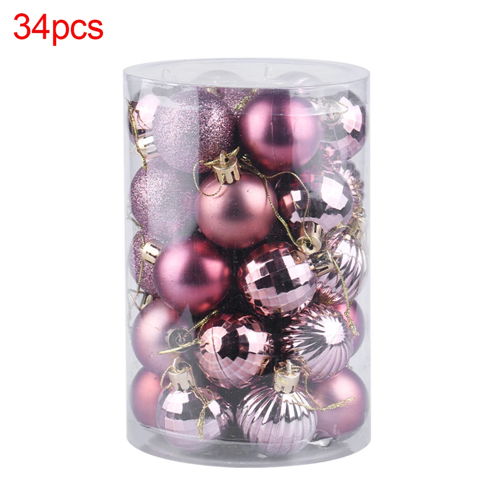 34Pcs Plated Christmas Ball Hanging Bauble Xmas Tree Ornament Home Party Decor