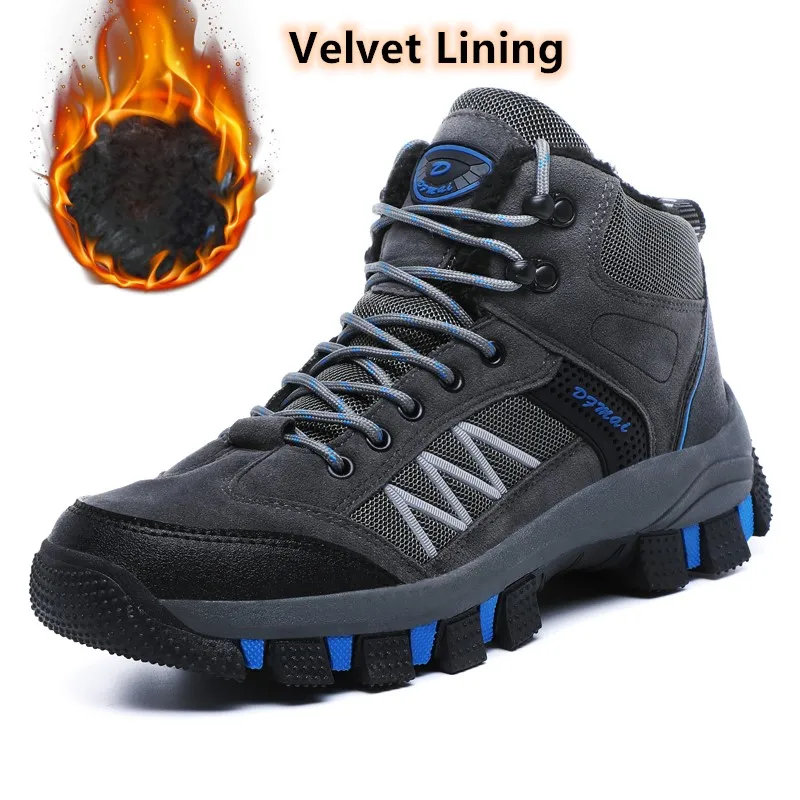 Gray(Velvet Lining) CINESSD/зимняя обувь с высоким берцем для пеших прогулок; Водонепроницаемая нескользящая обувь для треккинга; спортивные кроссовки; мужские ботинки для альпинизма - Цвет: Gray(Velvet Lining)