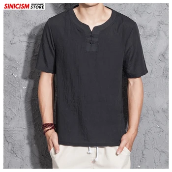 

Sinicism Store Men Chinese Style Cotton Linen TShirts Men's Summer Short Sleeve Tees Loose TShirts Male Clothing 2020 Oversized