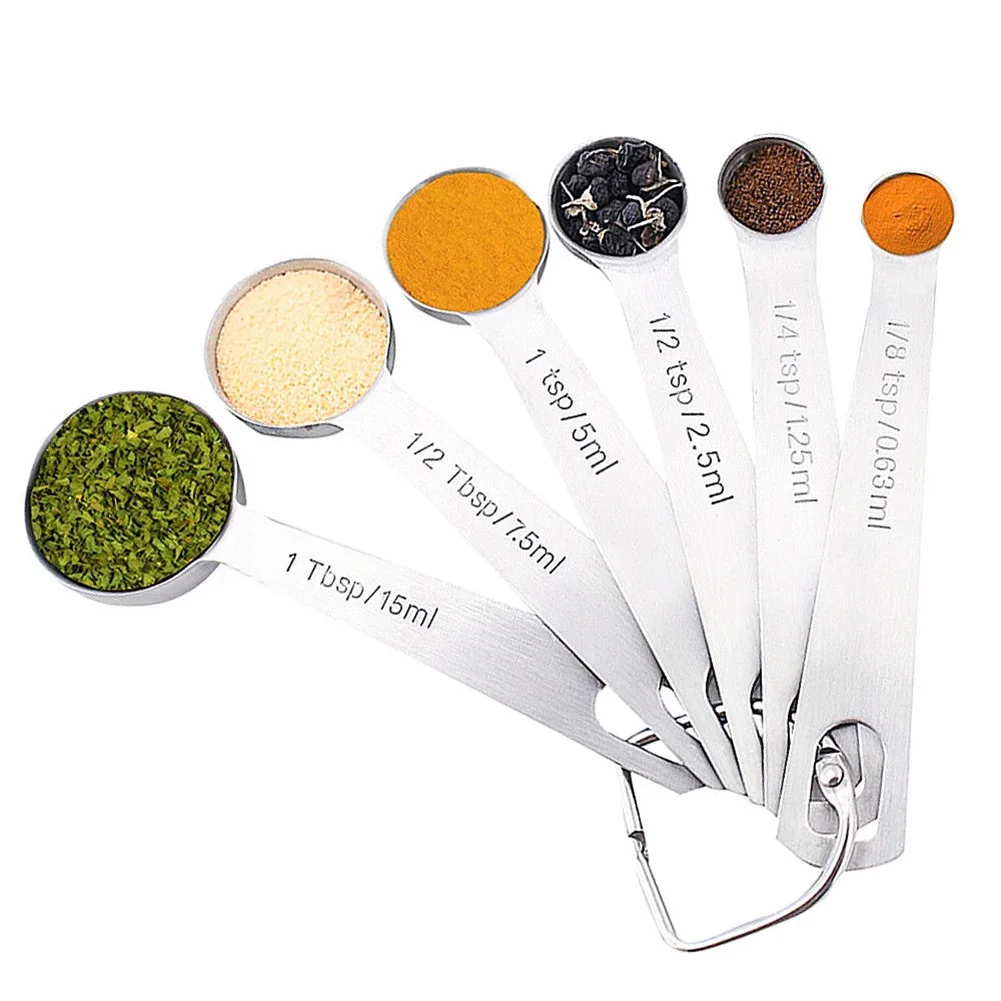 

6pcs Dry Liquid Ingredients Baking DIY Set Round Cooking Stainless Steel Scale Measuring Spoon